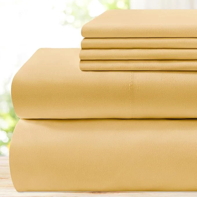 Professional BYSURE 6 Pieces Bed Sheets Set King Gold – Hotel Luxury Super Soft 1800 Thread Count Microfiber Sheets with Deep Pockets Wrinkle amp Fade Resistant Crafted