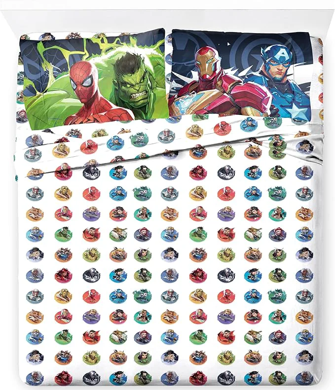 Carefully Designed Jay Franco Kids Sheet Set with Fitted Flat Sheets amp Pillow Cover – Ultra-Soft Bedding with Pillowcase for Room Decor Multi – Marvel Rivals 4 Piece Full Green