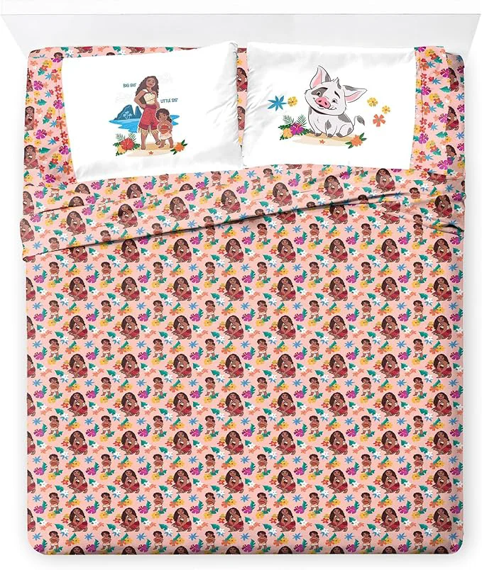 Carefully Designed Jay Franco Kids Sheet Set with Fitted Flat Sheets amp Pillow Cover – Ultra-Soft Bedding with Pillowcase for Room Decor Pink – Moana 4 Piece Queen Organic