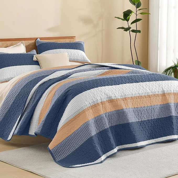 Innovative Litanika Quilt Queen Size BlueO Stripe Patchwork Summer Bedspread Coverlet 3 Artisan