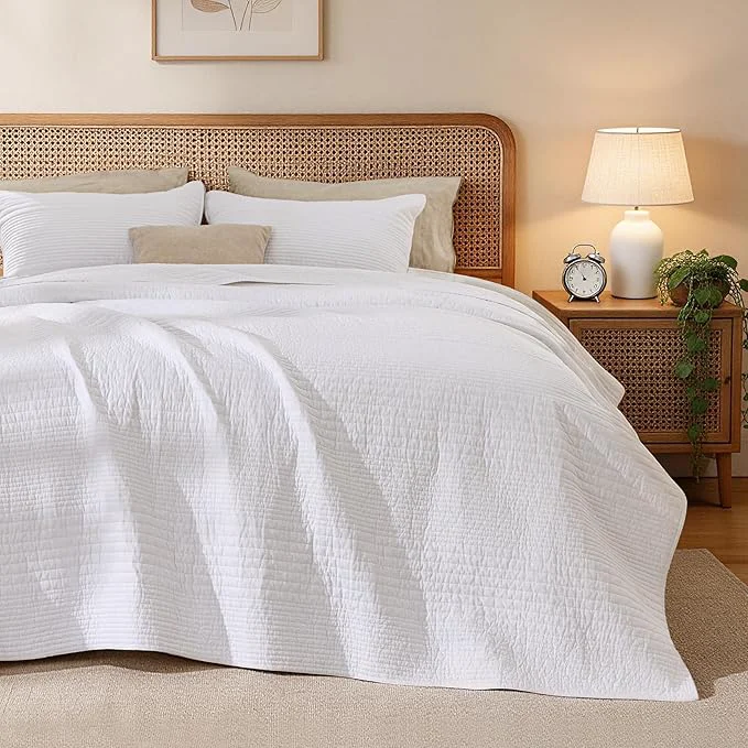 Excellent Love’s cabin King Size Cotton Quilt Set Cotton Fabric Striped Textured Practical