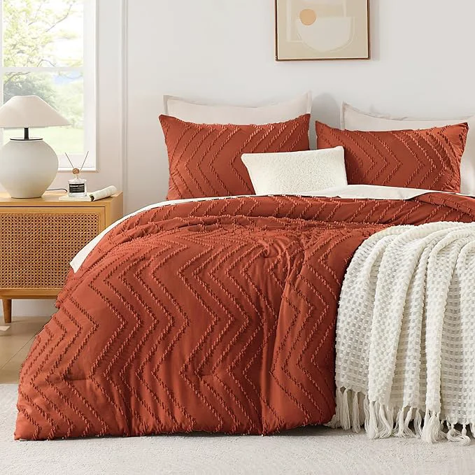 Quality Andency Burnt Orange Comforter for Queen Size Bed Boho Terracotta Soft Warm Relaxed