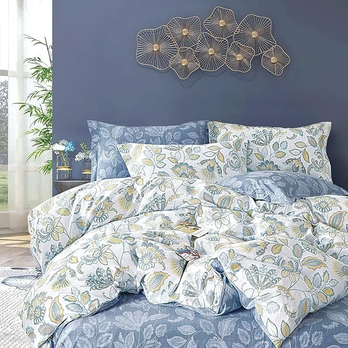 Luxury LEMIROE Vintage Botanical Cotton Comforter Queen Size 3PC Lightweight