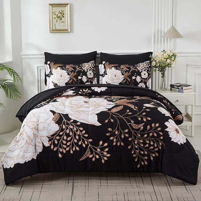 Superior Yogeneg 7 Piece Bed in a Bag King Size Comforter Set Botanical Floral Bedding Organic