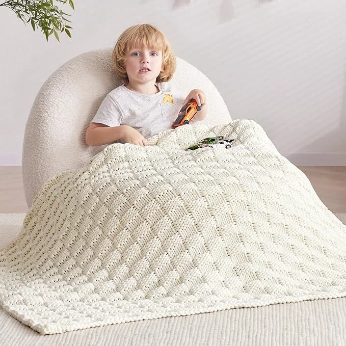 Natural Knitted Weighted Blanket for Adult No Beads Heavy Blanket 50 x 60” 7lbs Trendy
