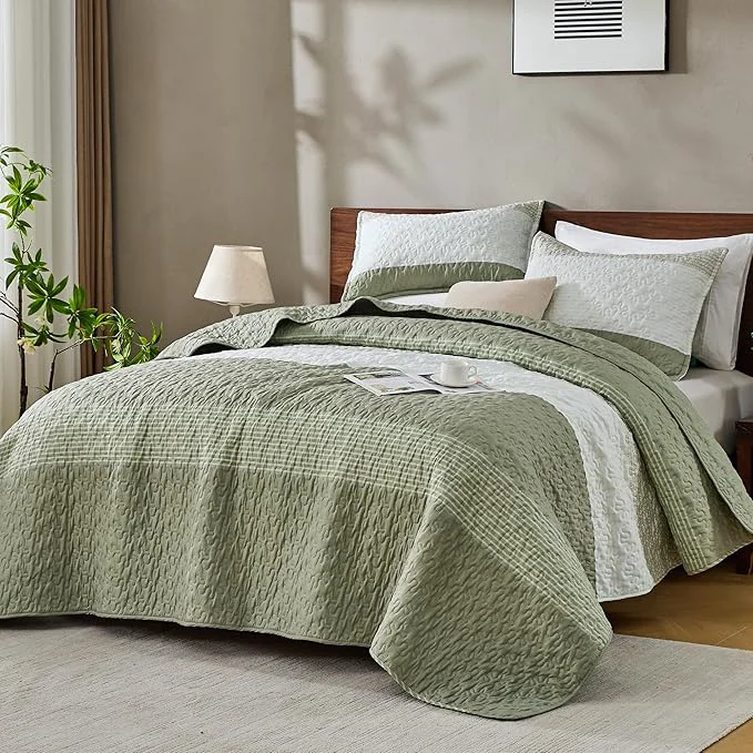 Proven Andency King Size Quilt Set Weat Green 3 Pieces Summer Ultra Soft Lightweight Authentic