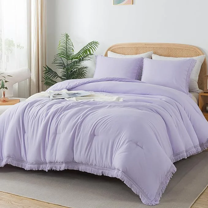 Consistent Andency Comforter King Size Bed Set Lavender All Season Soft Tassel Bed Set Healthy