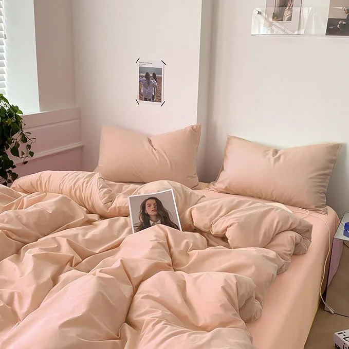 Eco-Friendly Nanko Peach Coral King Size Comforter Set Soft Microfiber Down Fine Crafted
