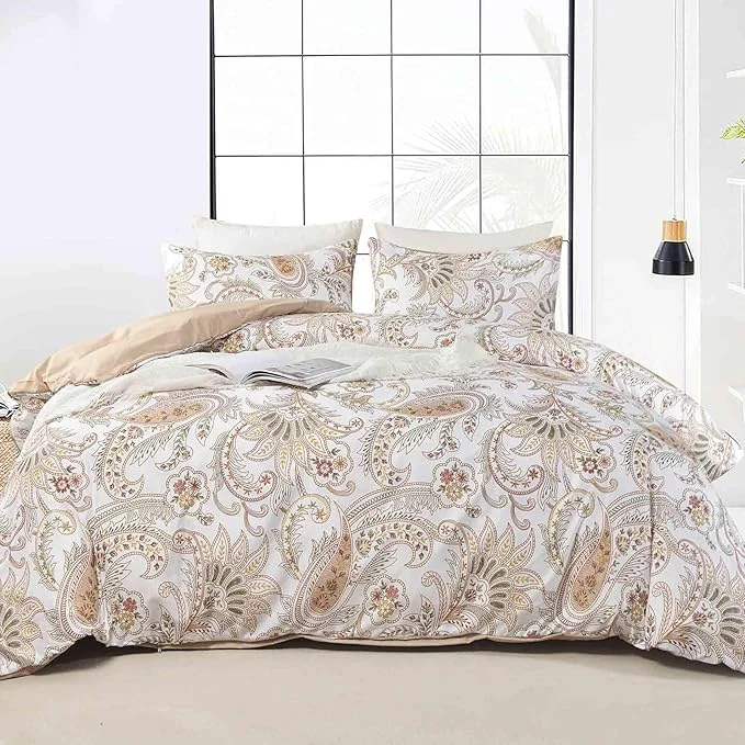 Expertly Made Nanko Paisley Comforter Set King Size 3 Pcs Tan Taupe Classy Boho Damask Breathable