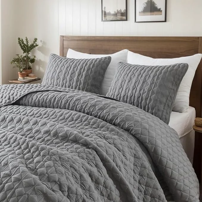Artisan WDCOZY Dark Grey Quilt Twin Size Bedding Sets Smart