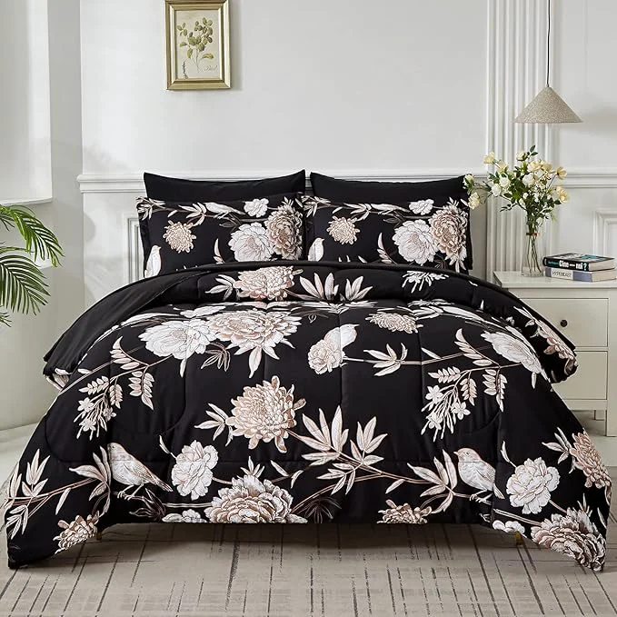 Carefully Designed Yogeneg 7 Piece Bed in a Bag Queen Comforter Set Botanical Floral Bedding Set Flexible