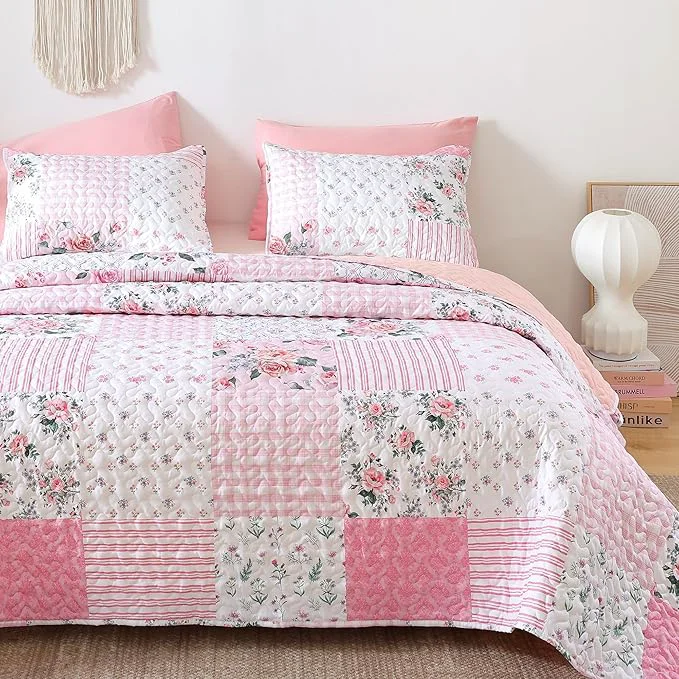 Luxury YIKUSH Quilt Sets Queen Size Floral Quilt Set 3 Pieces Bedding Set Bedspreads Solid