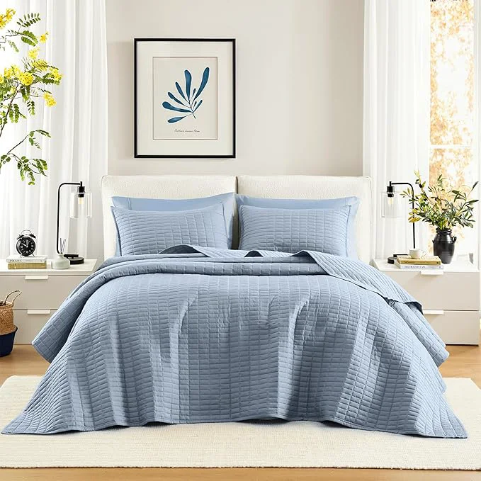 Solid Comfort Spaces Blue Oversized King Quilt Set 120 x118 Bedspread Quilted Summer Responsible