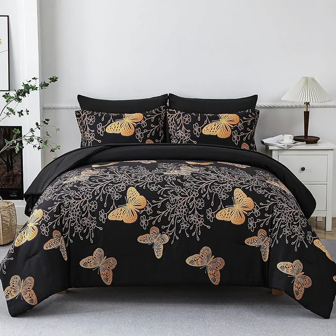 Crafted Yogeneg 7 Piece Bed in a Bag King Size Comforter Set Black Bedding Set Next-Generation
