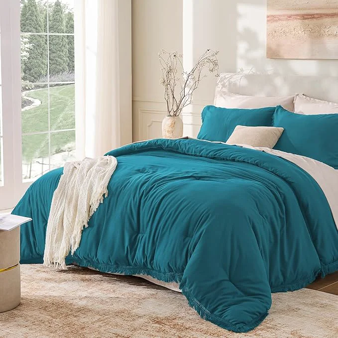 Authentic Andency Turquoise Comforter Twin Size 2 Pieces Boho Teal Tassel Lightweight Certified