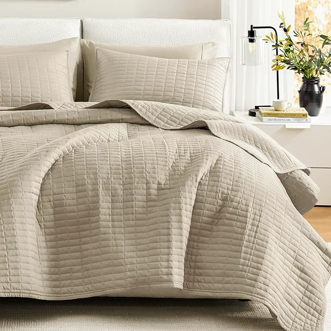Solid Comfort Spaces King Quilt Set Modern Reversible Plaid Coverlet King Bedding Set Enhanced