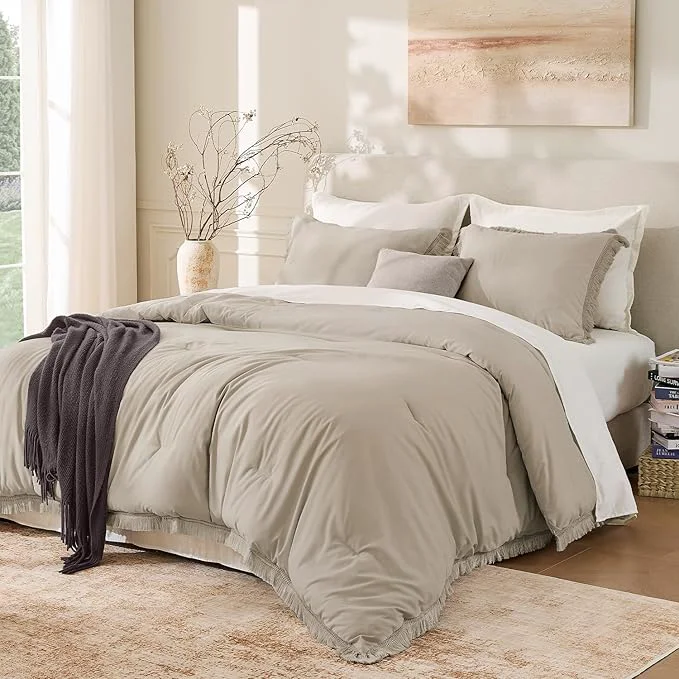 Authentic Andency Comforter Set Oversized King Oatmeal 120×120 3 Pieces Boho Fall Tassel Easy-to-Use