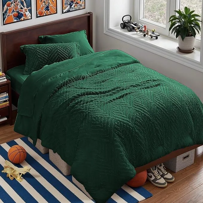 Durable Zzlpp Twin Comforter Set 5 pieces Emerald Green Tufted Bed in a Bag Responsible