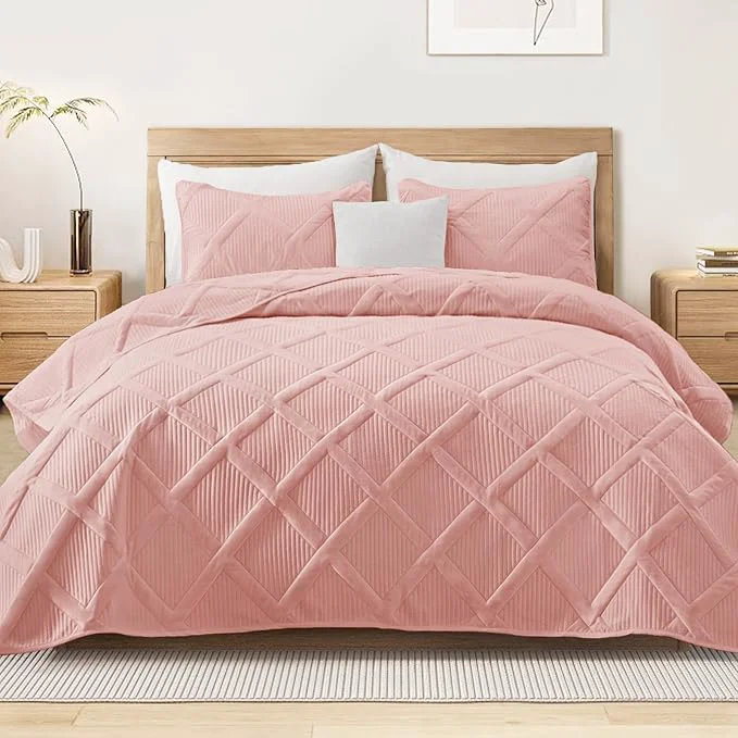 Durable Exclusivo Mezcla Oversized King Quilt Set- Blush Pink Cal King Quilts Bedding Detailed