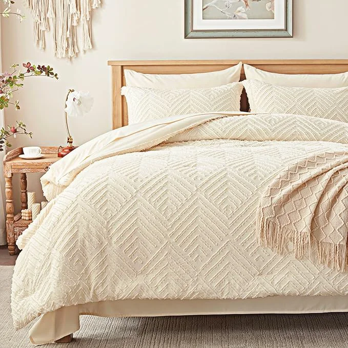 Proven Zzlpp Full Comforter Set 7 Pieces Cream Tufted Bed in a Bag Specialty