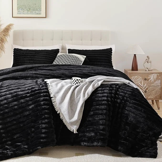 High-End Smoofy Fluffy Queen Comforter Set 3 Pieces Crafted