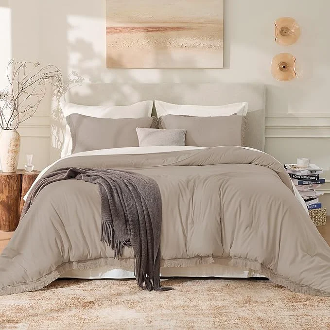 Excellent Andency King Size Comforter Set Khaki 3 Pieces Boho Soft Lightweight Bedding Fashionable