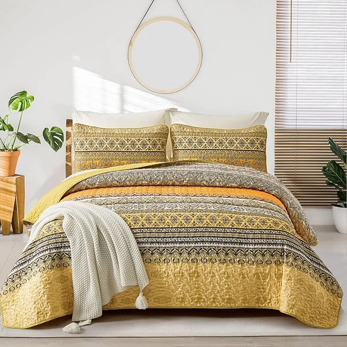 Eco-Friendly WONGS BEDDING Yellow Orange Bohemian King Quilt Boho Quilt King Size Selected