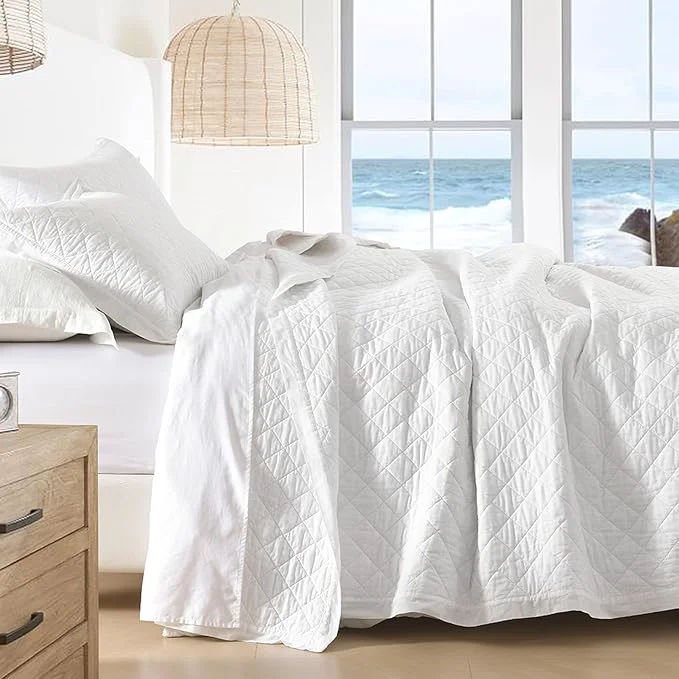 Pure SahSahCasa Quilt Set Queen Size Cotton Quilt Bedding Set Bedspread Natural