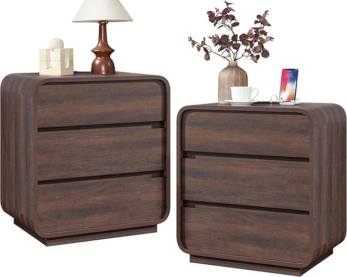 Selected Modern Nightstand Set of 2 23.2 Wide Wood Bedside Table Practical