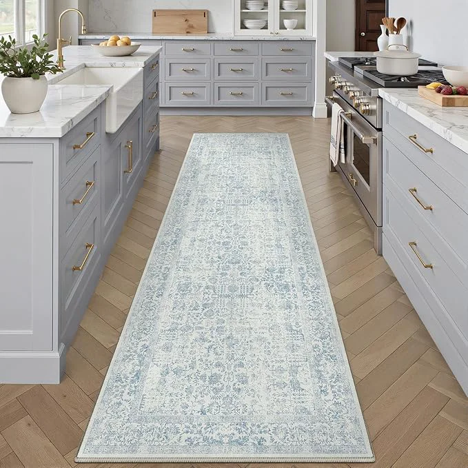 Efficient Blue Runner Rug 2×8 Hallway Machine Washable Kitchen Vintage Distressed Non Pure