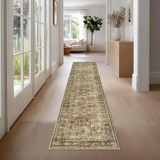 User-Friendly FMFUNCTEX 2×12 Runner Rug Brown Washable Vintage Neutral Distressed Non Slip Pure