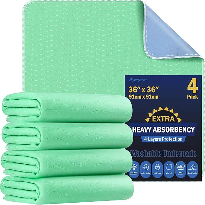 Trusted 4 Pack 36 x 36 Extra Heavy Absorbency Washable Underpads Waterproof Quick Environmentally Friendly