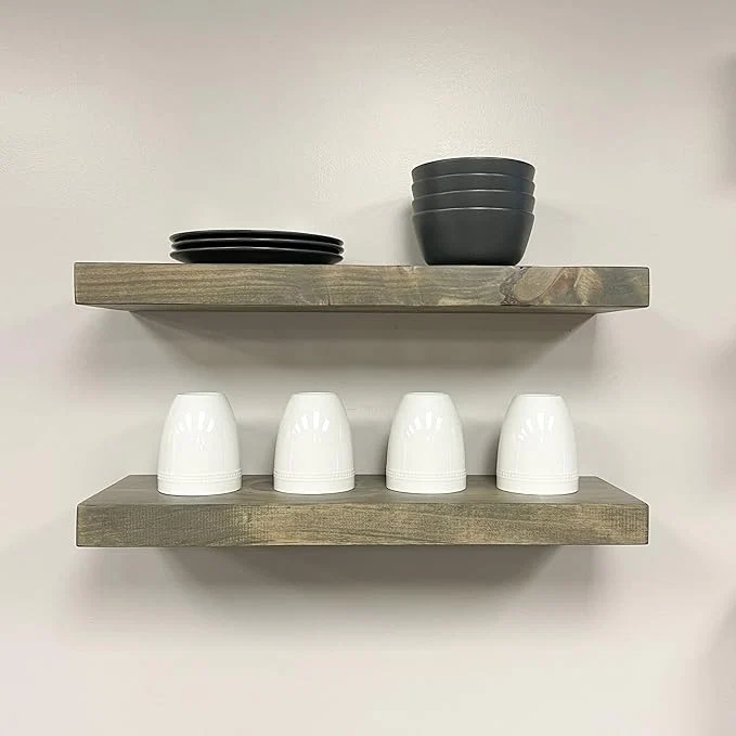 Green URBANDI Rustic Floating Shelves Hidden Bracket Solid Wood Heavy Duty Smart