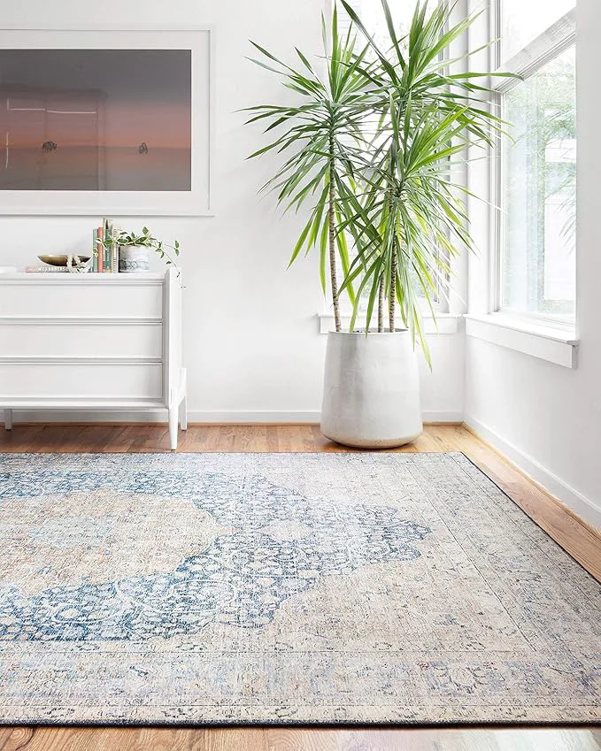Refined Loloi Layla Collection LAY-07 Blue Tangerine 3′-6 x 5′-6 .13 Thick Accent Rug Fashionable