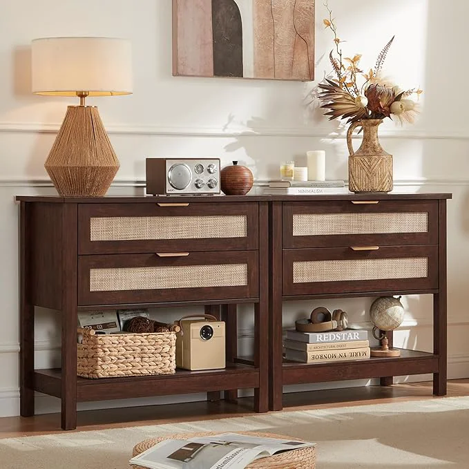 Comfortable LEYAOYAO 31.5 Wide Rattan Night Stand Large Boho Nightstand Bedside Table Excellent