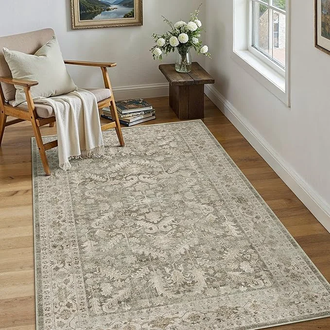 Refined Brown 3×5 Entryway Rug Vintage Area Carpet Indoor Office Washable Door Mat Reusable