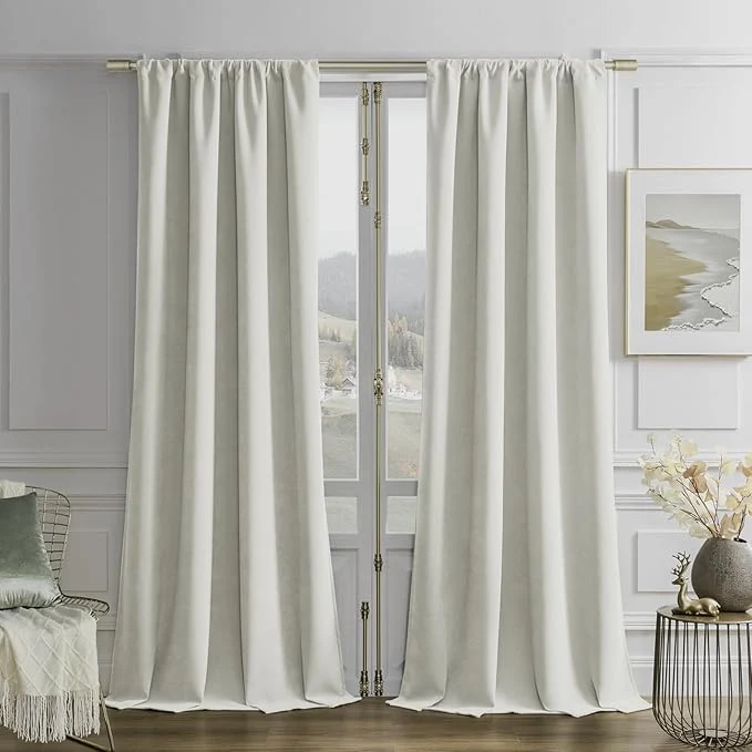 High-End Joydeco Vanilla Grey Velvet Curtains 108 Inches 2 Panels Luxury Thermal Smart