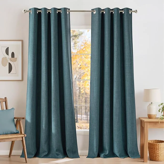 Professional NICETOWN Faux Linen Greyish Green Blackout Curtains 84 inches Long Official