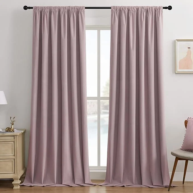 Long-Lasting Joydeco Rose Pink Blackout Curtains 102 Inch 2 Panels Luxury Thermal Pink Minimalist