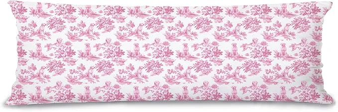 Modern Pink Chinoiserie Golden Retriever Dog 20×54 Body Pillow Cover Organic