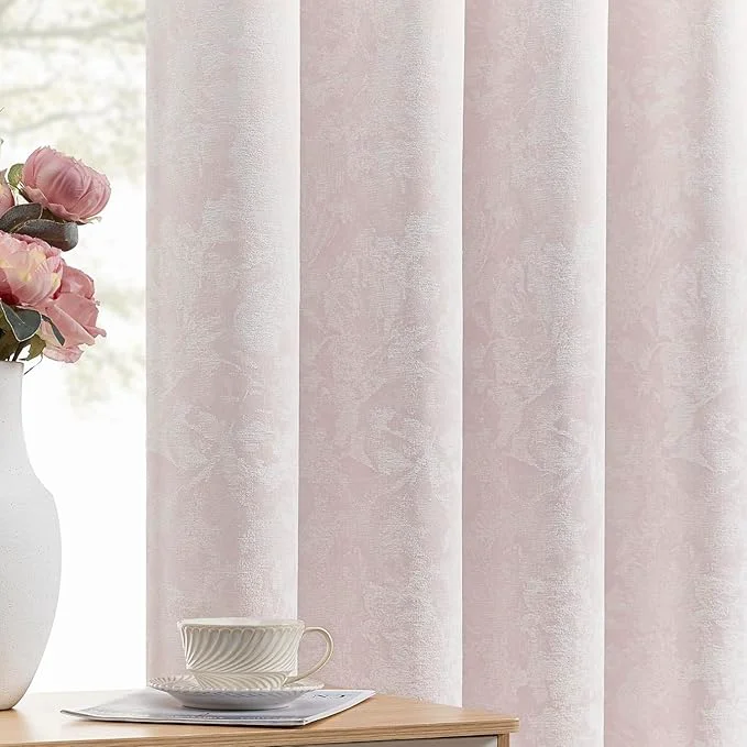 Elite Beauoop Pink Floral Jacquard Blackout Curtains 108 Inches Long 2 Panels Soft