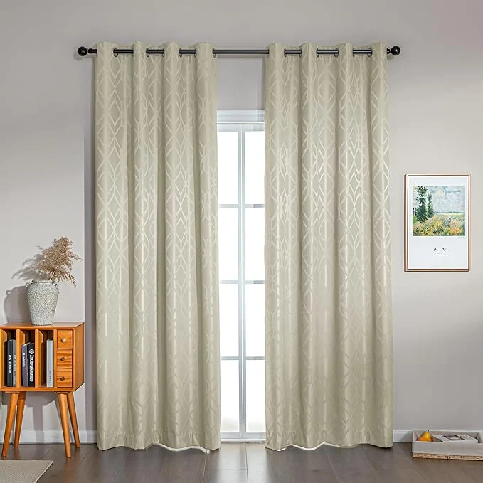 Refined Amazon Basics Jacquard 2-Piece Blackout Curtains Living Room and Bedroom Practical