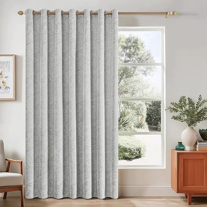 Authentic Beauoop Grey Floral Jacquard Blackout Curtains 84 Inches Long Trusted