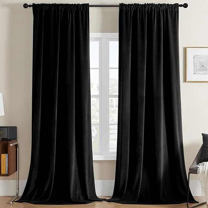 First-Class Joydeco Black Velvet Curtains 90 inch Length 2 Panels Luxury Blackout Rod Dependable