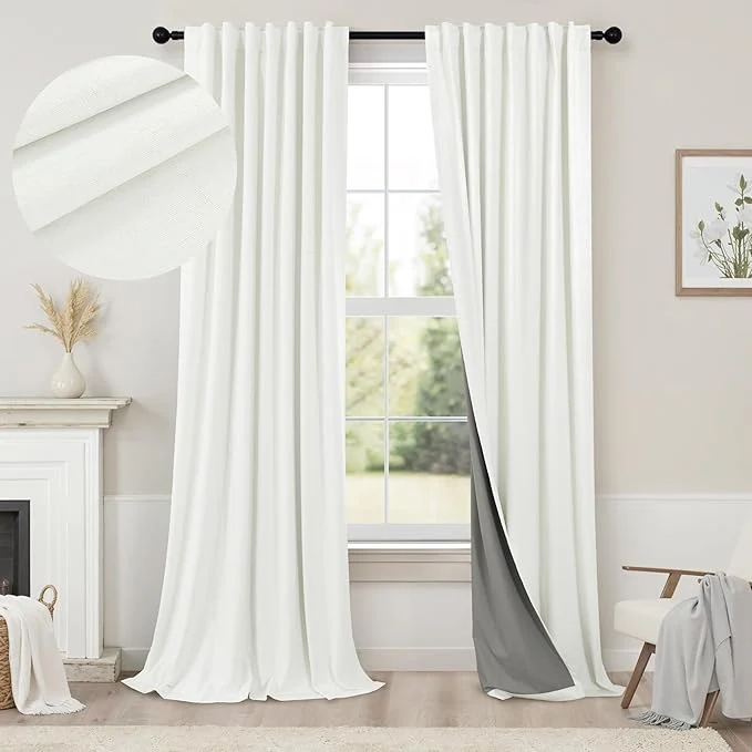 Breathable 120 Inches Extra Long Curtains for Living Room 2 Panels Faux Linen Darkening Consistent