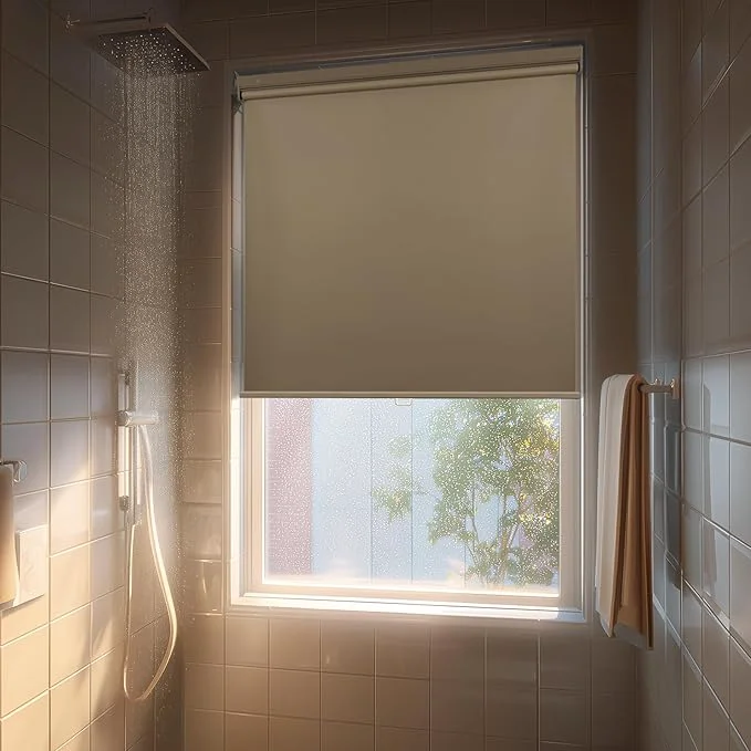 Trendy HESTIA No Drill Cordless Blackout Roller Shades Screwless Waterproof Shower Durable
