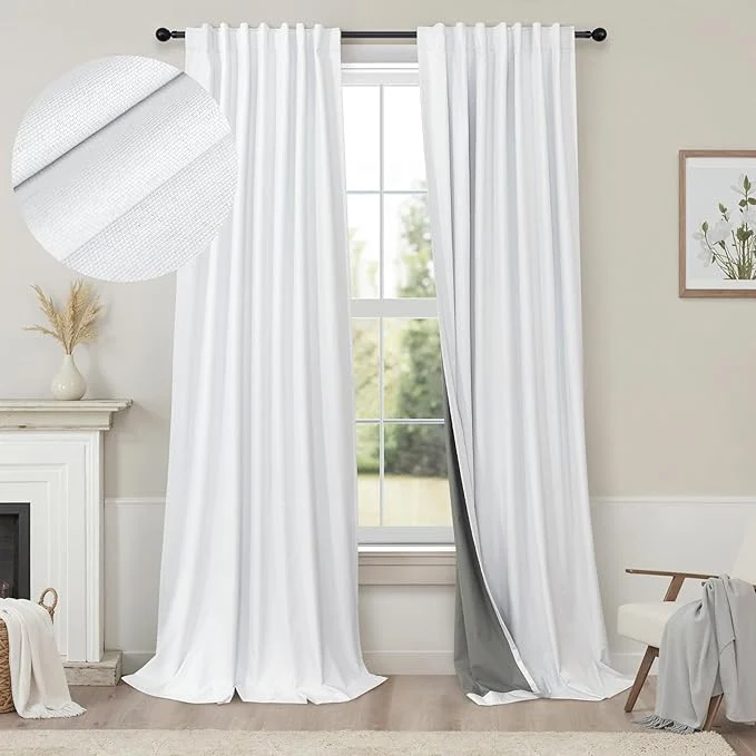 Proven White Linen Textured Blackout Curtains 94 Inches Long 2 Panels Burg Coastal Secure