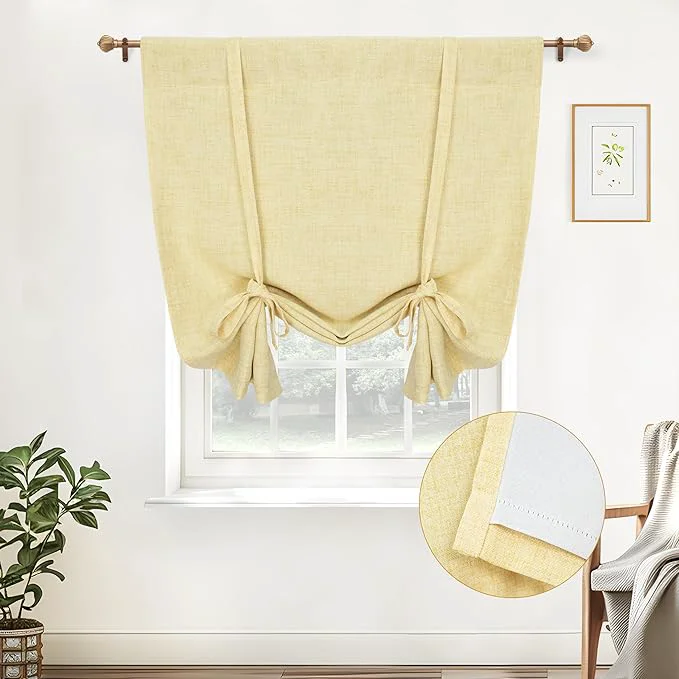 Healthy DriftAway Double Layer Linen Blackout Tie Up Curtains Thermal Insulated Fully Contemporary