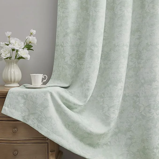 High-Quality Beauoop Green Floral Jacquard Blackout Curtains 84 Inches Long 2 Panels Exceptional