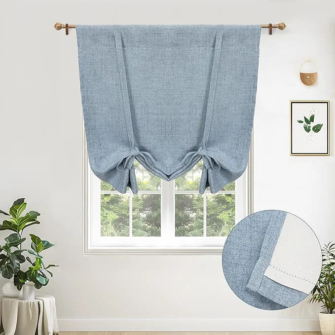 Detailed DriftAway Double Layer Linen Blackout Tie Up Curtains Thermal Insulated Fully Modern